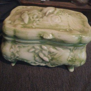 Vintage light green & white trinket box